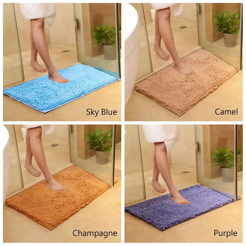 40*60cm Super Absorbent Colorful Toilet Kitchen Bathtub Floor Anti Slip Doormat Bathroom Carpet Chenille Bath Mat