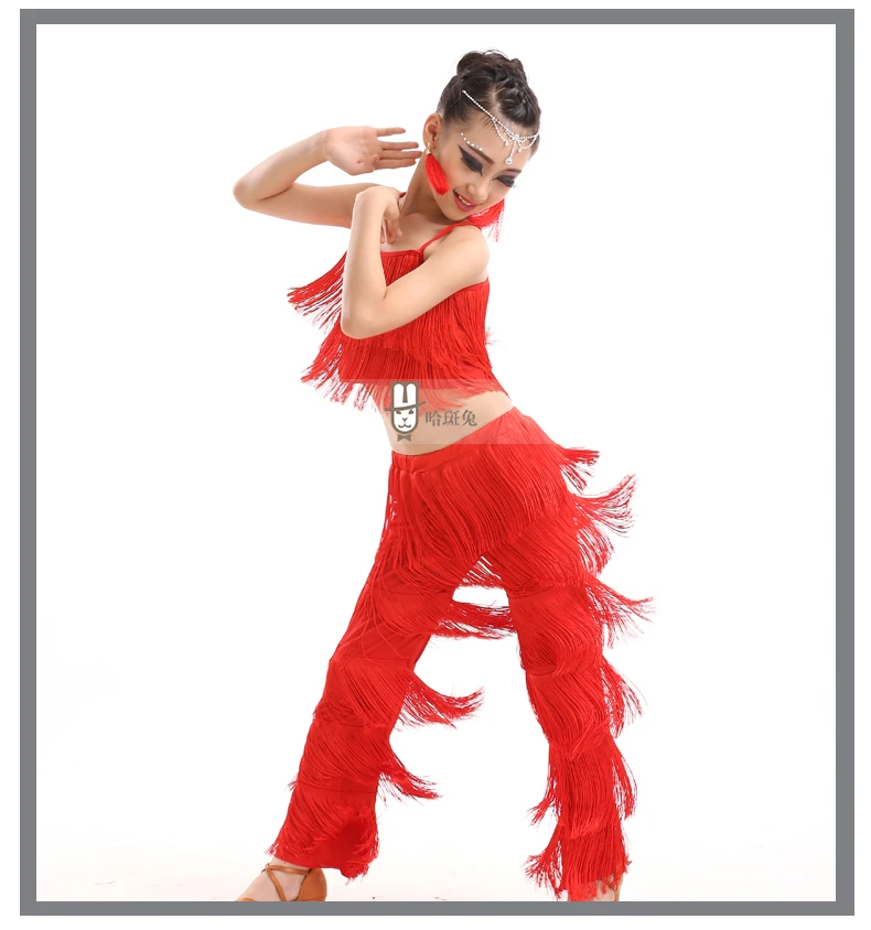 Lateinamerikanische Tanzkleider, Ballkleider mit Fransen, Kleid mit Fransen und Hose, Paillettenkleid mit Fransen, Salsa- und Samba-Kostüm, Kinder- und Jugendkostüm, Cosplay-Kostüm für Mädchen. – Detail 8