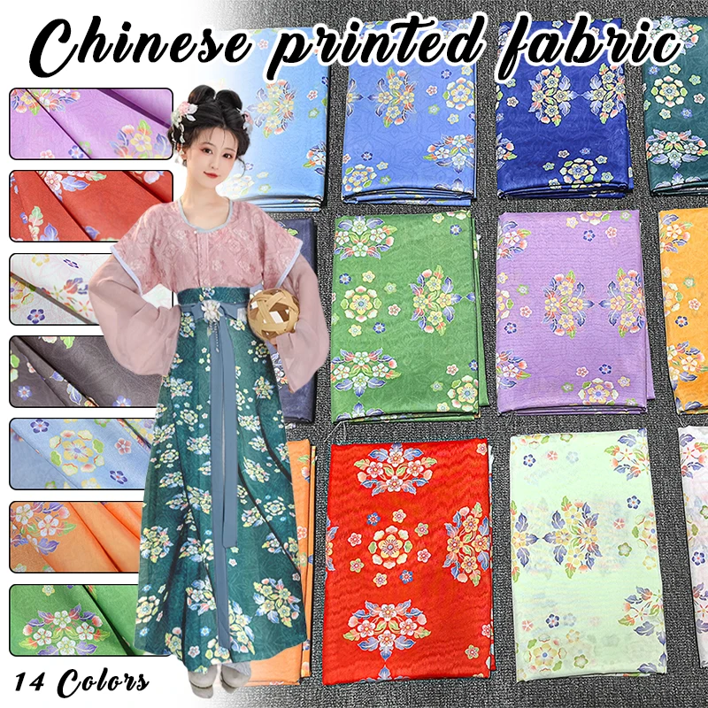

100X150CM Tang Dynasty Ancient Style Group Flower Printing Fabric DIY Sewing Hanfu Dress Stage Costume Crafts Fabric