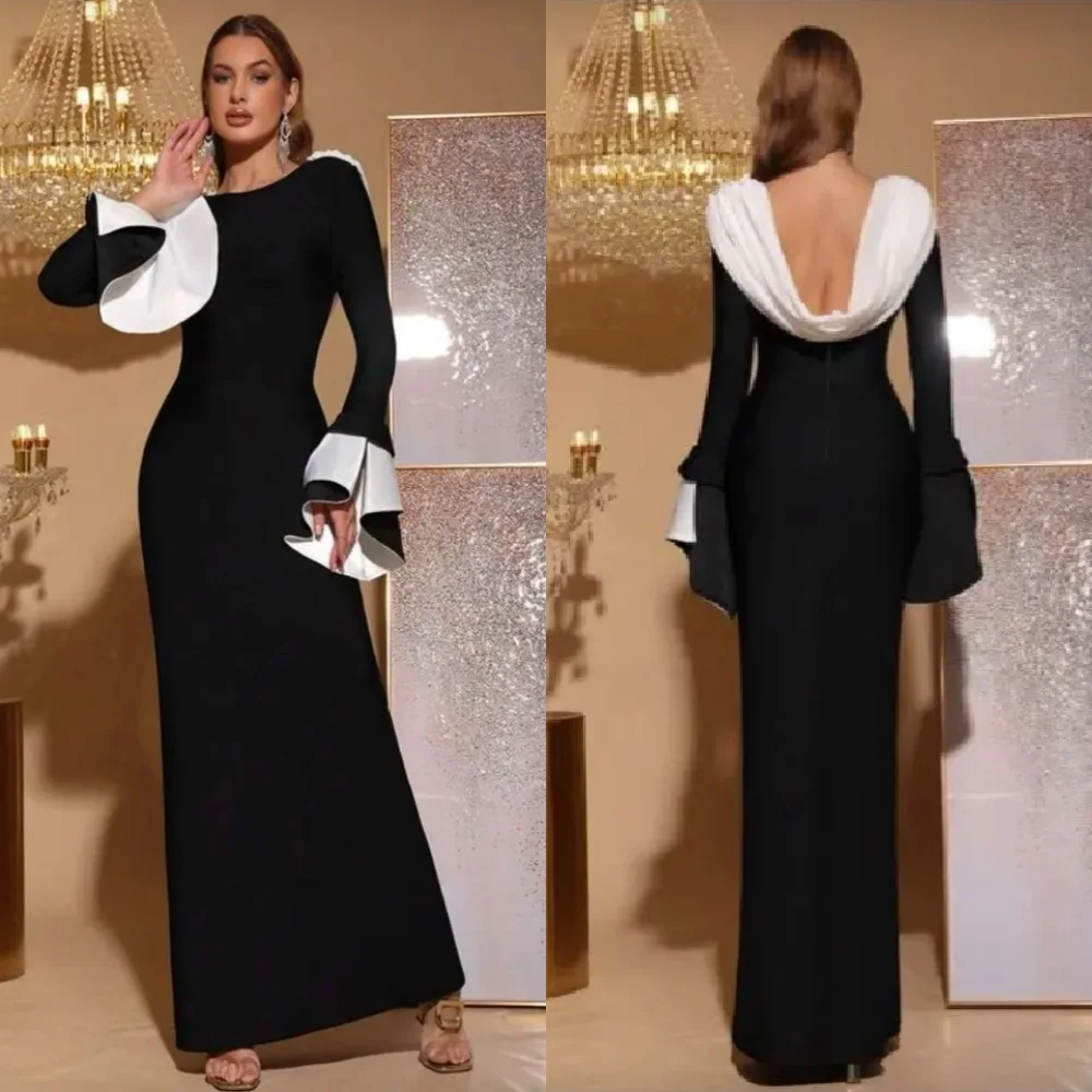 

Customized Matching Fashion Jersey Pleat Ruched Straight Scoop Neck Long Dresses Bespoke Occasion Dresses Exquisite High Quality