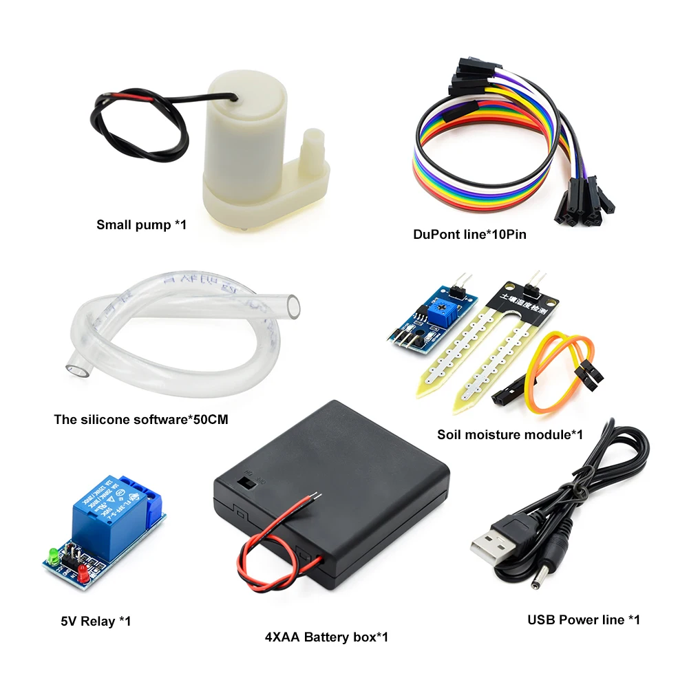 Automatic Irrigation Module DIY Kit Soil Moisture Detection Set Relay Module Mini Water Pump 50cm Hose for Arduino