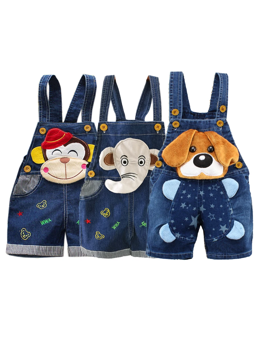 DIIMUU Summer Children Kids Baby Boys Denim Pants Infant Girls Short Overalls Clothing Dungarees Cartoon Bottoms