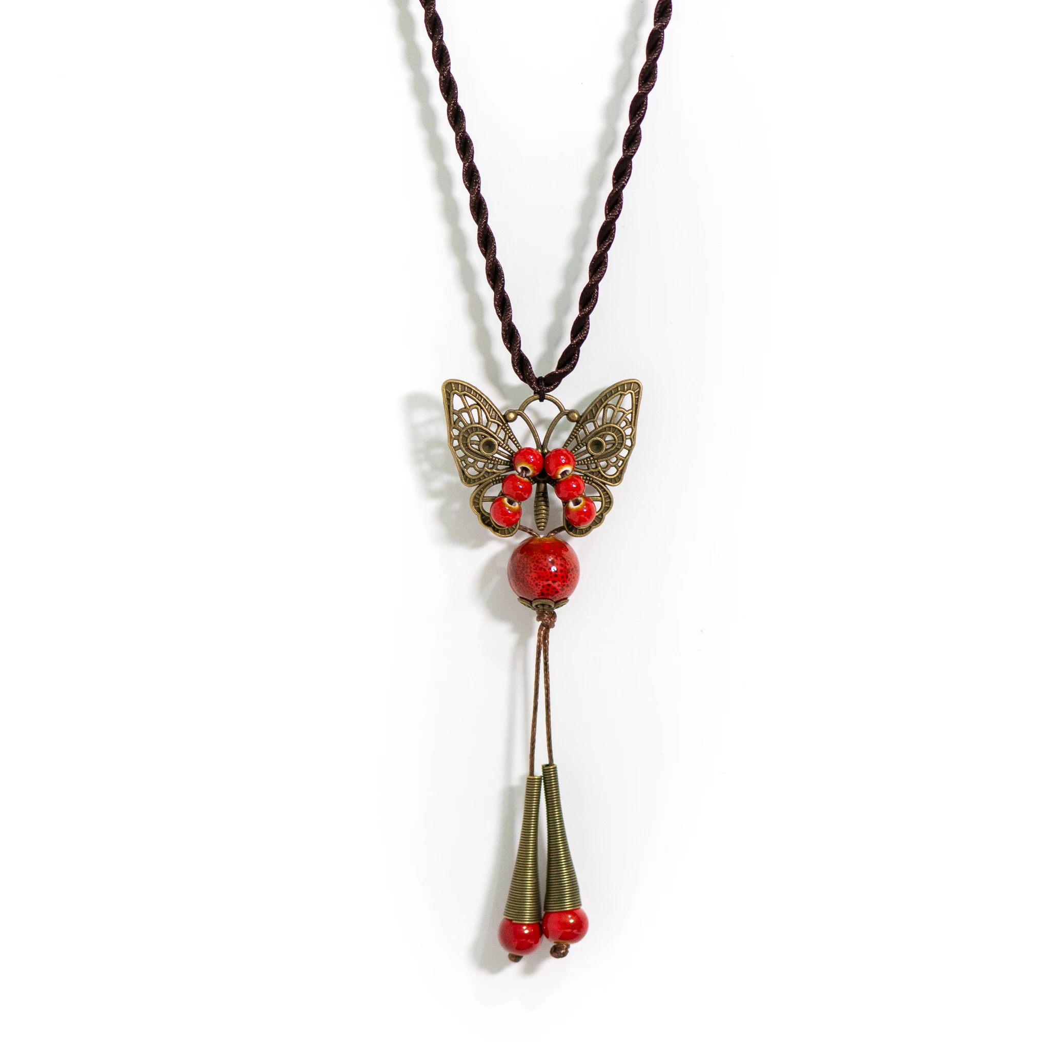 “Butterfly Dreams” Ceramic Necklace Handcrafted 80cm Pendant Necklace with Ethnic Style Charm