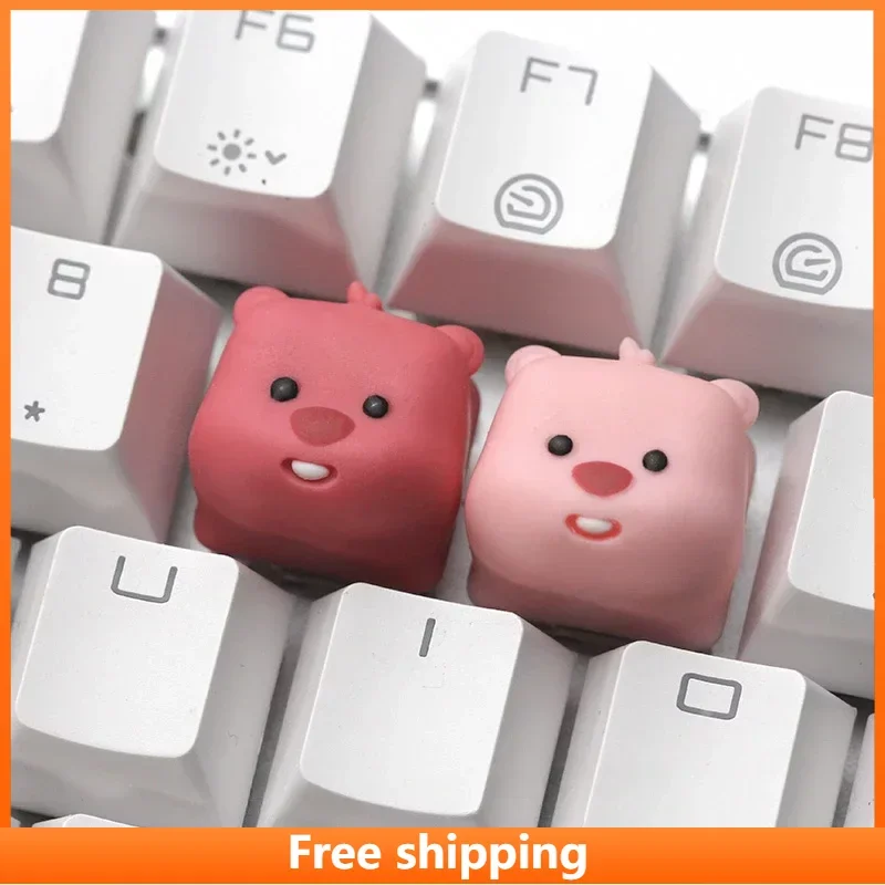 Cute 3D Beaver Keycaps Resin Creativity Cartoon Characters Mechanical Keyboard Accessories Kawaii Animal Pink Keycaps Girls