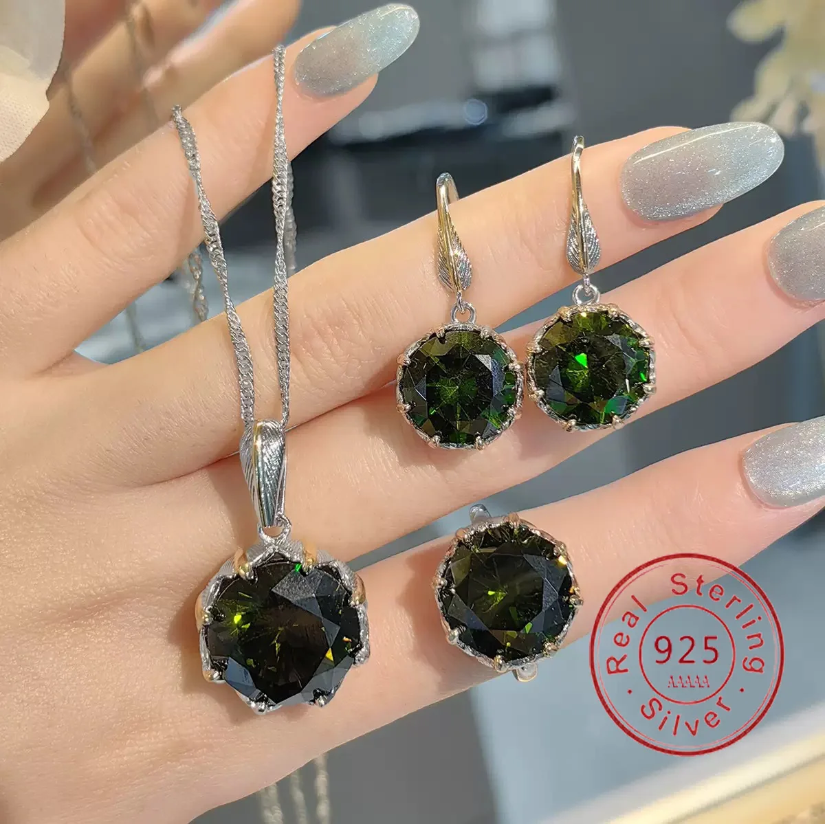 Retro Female Set 925 Sterling Silver Gilded Natural Yellow Round Crystal Zircon Jewelry Set for Women Colorful Treasure Jewelry