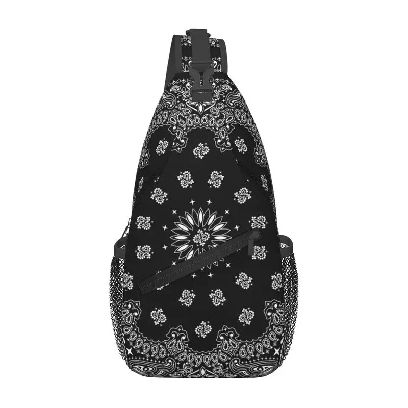 

Custom Ethnic Bohemia Style Paisley Bandana Sling Bags for Men Cool Shoulder Chest Crossbody Backpack Traveling Daypack