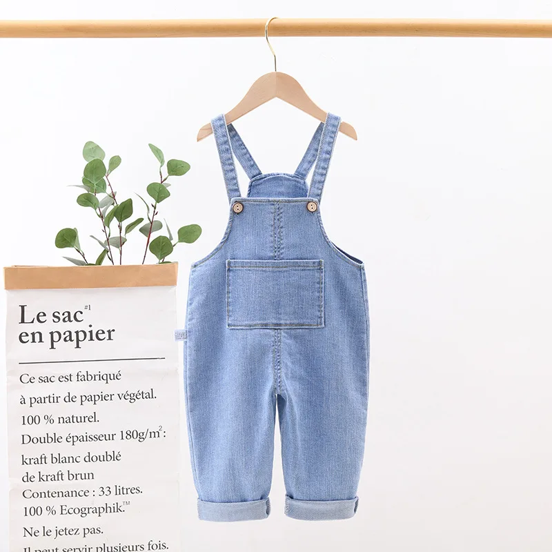 Children\'s Thin Denim Suspender Trousers Spring Summer Baby Girls\' Jumpsuit Korean Loose Jeans Pants Casual Boys Overalls