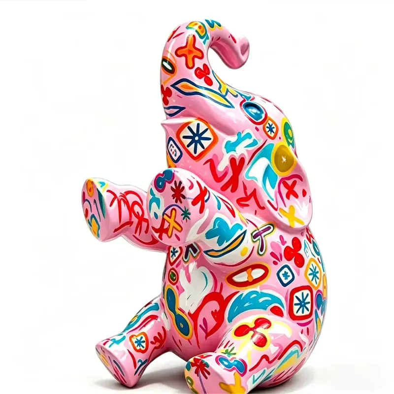 Modern Large Pop Art Painted Elephant Sculpture Art Craft for Home Decoration