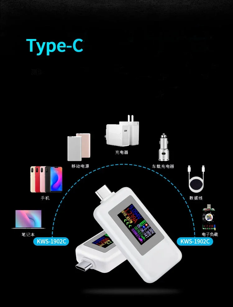 Type-C Tester Voltage Ammeter  Fast Charge USB Tool Current Meter Temperature Measurement High Precision  Capacity Test