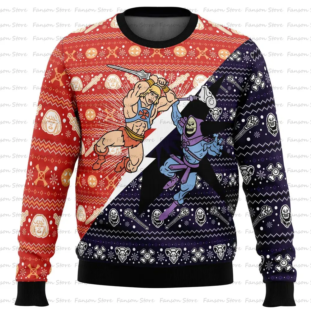 HEYYEYA HE-MAN Ugly Christmas Sweater Cartoon Anime Women Men Pullover Tops 2025 New Fashion Couple Hoodie Sweatshirt