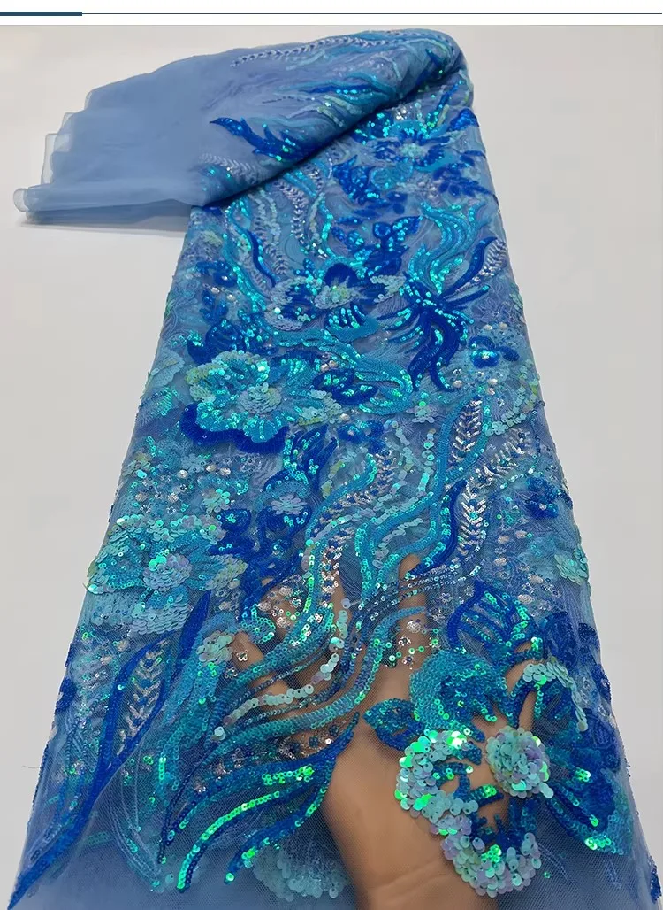 2yard New mesh tissus Luxury Sequin random embroidery fabrics for clothing Evening gown dress fabric