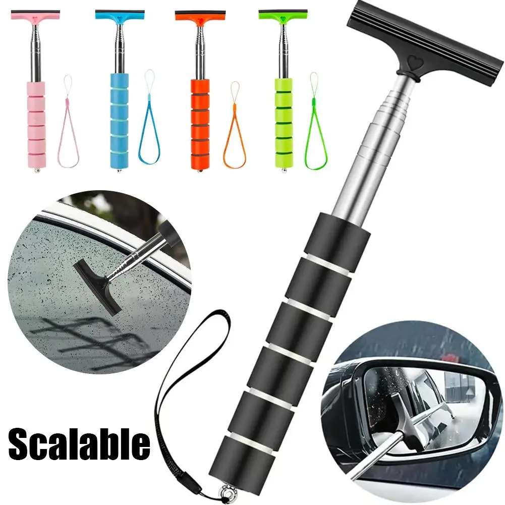 Car Rearview Mirror Wiper Stainless Steel Telescopic Retractable Layered Brush Head Window Wash Cleaning Brush Handheld Wiper