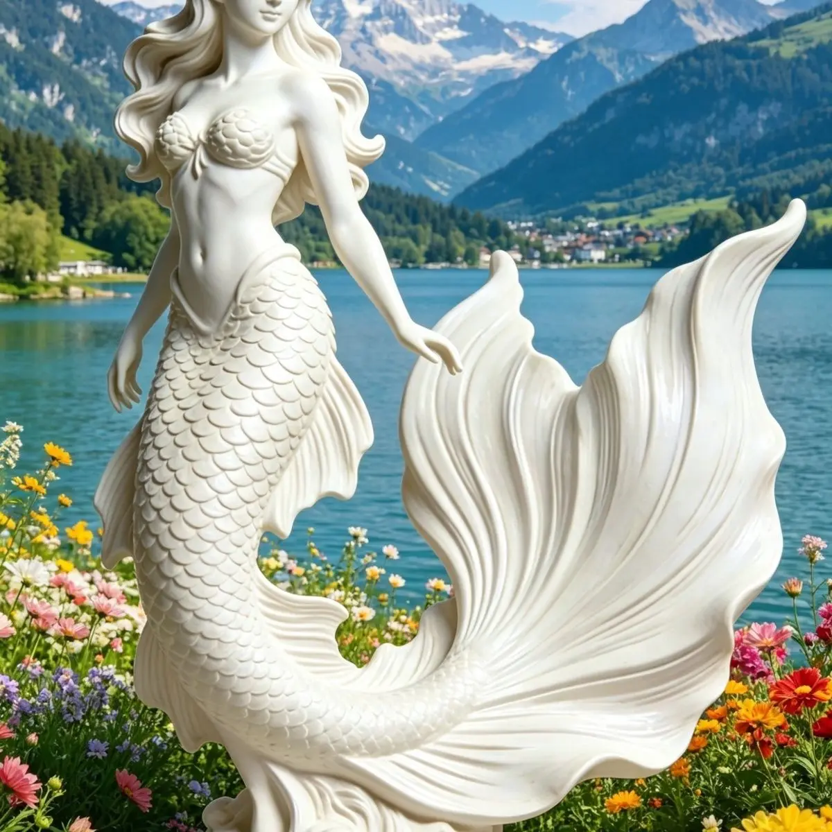 Cream Style Phantom Mermaid Figurine Creative Gift European Home Ornament for Living Room Bedroom TV Cabinet Fish Tank Decor