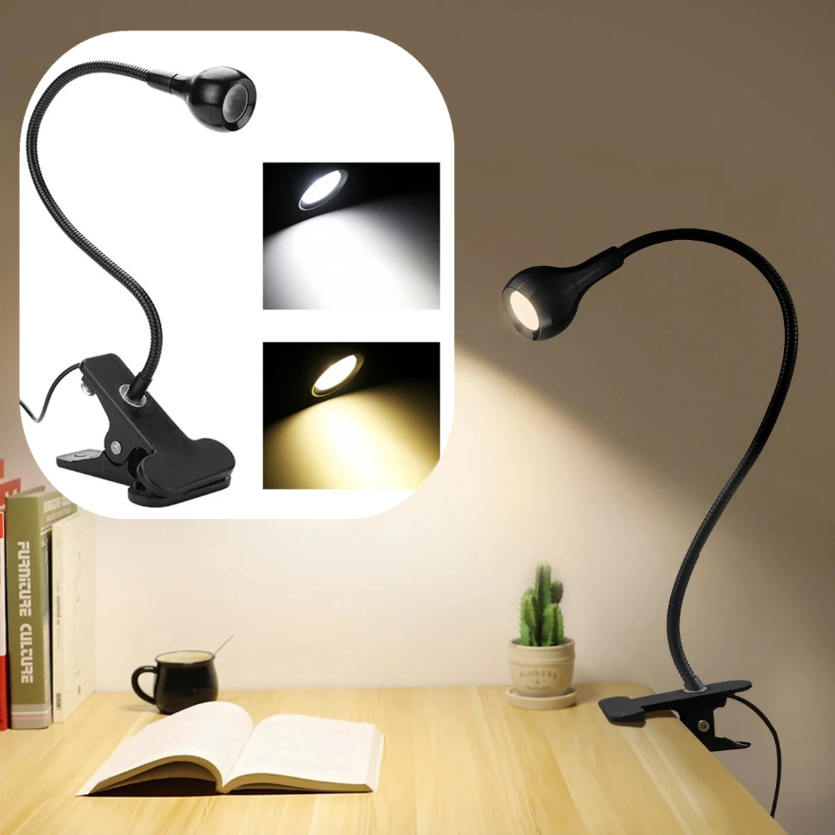 

Book Reading LED Lamp Table Lights Bedside Lighting With 360° Holder Clip Flexible Angle Adjustable 5V USB Powered