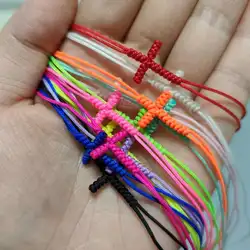 Lucky Cross Bracelet Retro Pure Woven Thread Knots two-sided Adjustable Bracelets for Women Men Girls Boys Lovers