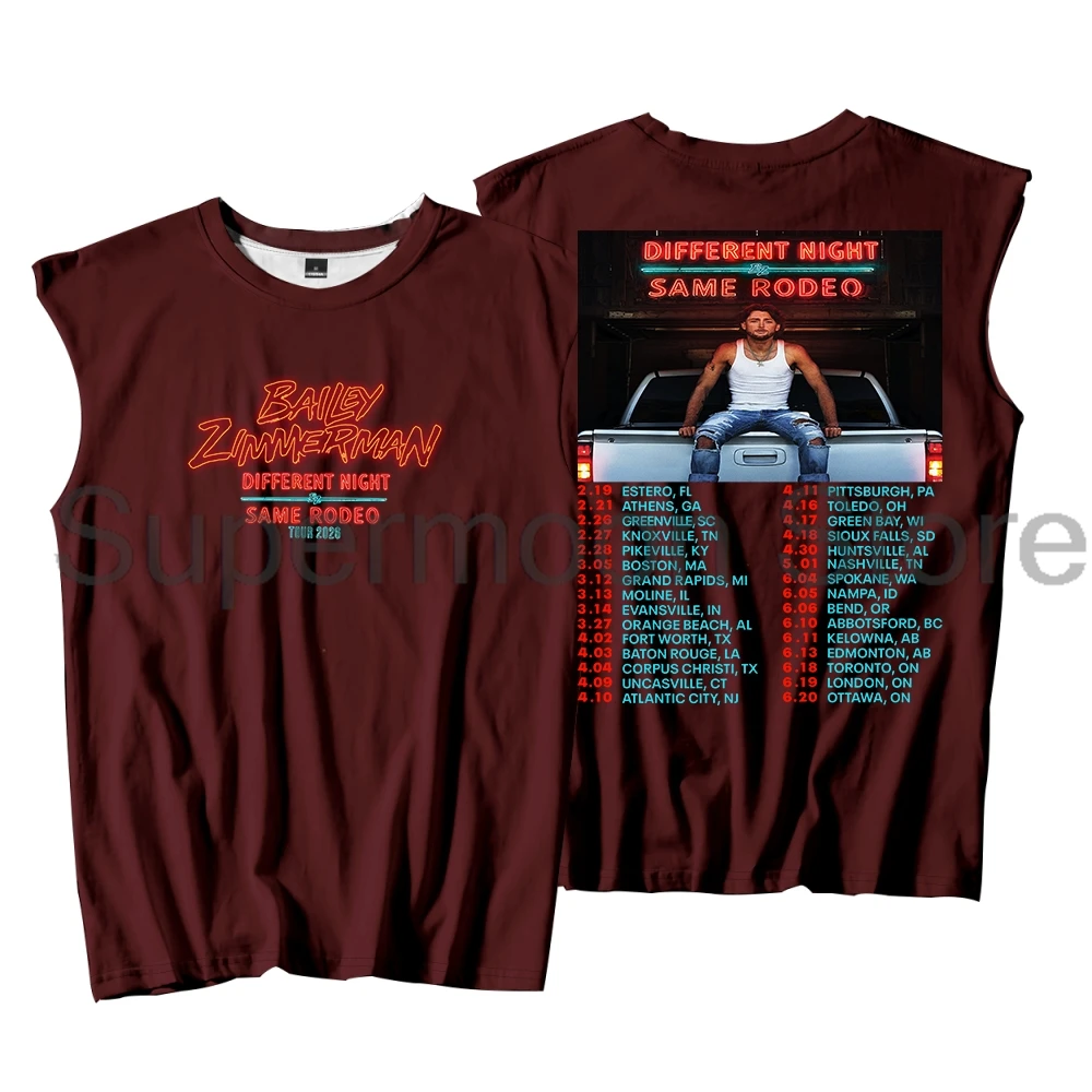 Bailey Zimmerman Different Night Same Rodeo Tour 2026 Tank Tops Unisex Sleeveless Vest Women Men Outdoor Streetwear Tops