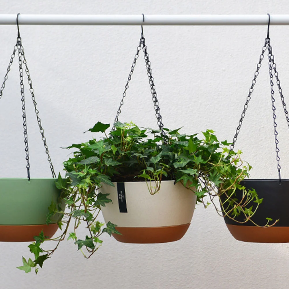 

2 Sets Outdoor Hanging Baskets Garden Flowerpot Planting Container Metallic Line