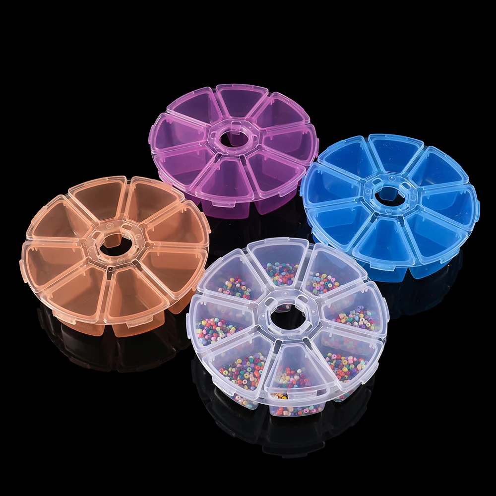 

1pc 8Grids Storage Box Beads Jewelry Round Compartment Plastic Organizer Transparent Container Case Jewelry Storage