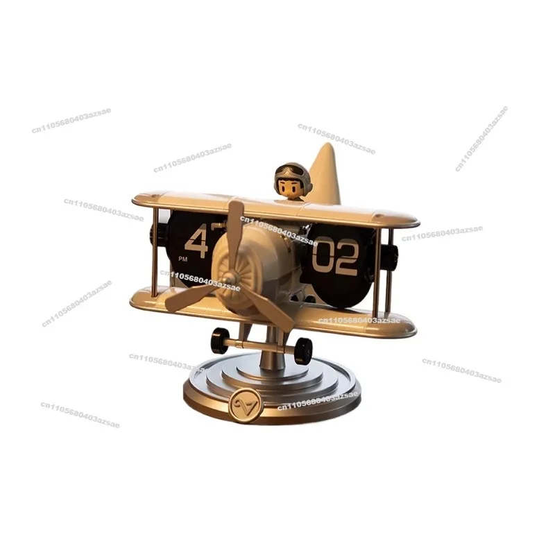 Airplane Motorcycle Automatic Page Turning Clock Silent Table Clock Retro High-end Personality
