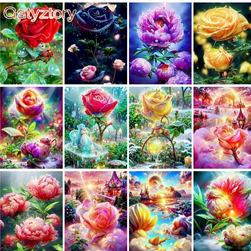 

GATYZTORY Frame Paint By Numbers For Adults Fantasy Rose Scenery Drawing By Numbers Flowers Diy Crafts For Wall Art Home Decor