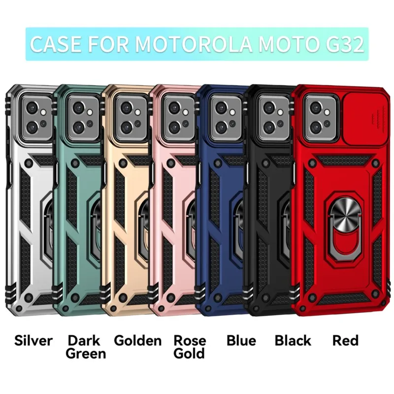 For Motorola Moto G32 Case Cover For Moto G32 Coque Fundas Slide Lens Push Window Magnet Ring Holder Back Bumper Moto G32