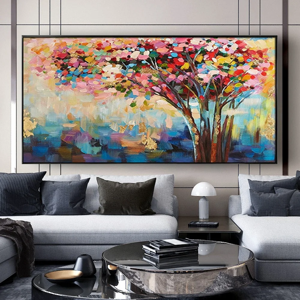 

Abstract 3D Colorful Tree oil Painting On Canvas Modern Landscape Wall Art Picture For Livinng Room Home Decor interior painting