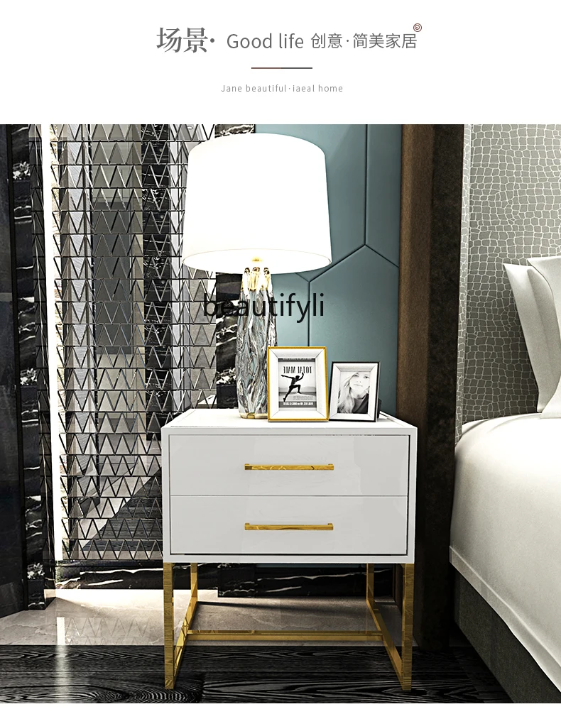 Light Luxury Side Table Simple Post-Modern Living Room Small Locker Solid Wood Drawer Style Home Small Coffee Table Storage