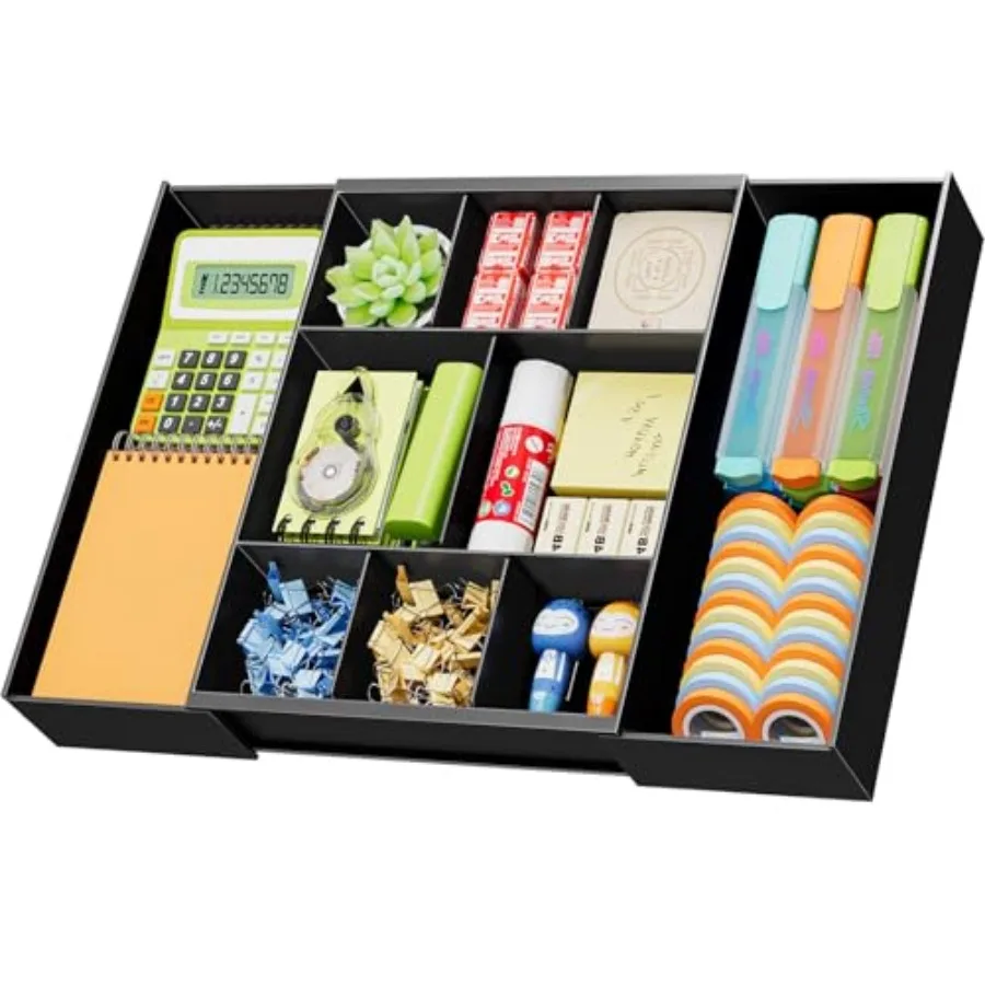 

Expandable Desk Drawer Organizer, Plastic Drawer Organizer Tray with 10 Adjustable Compartments, Desk Organizers and Accessorie