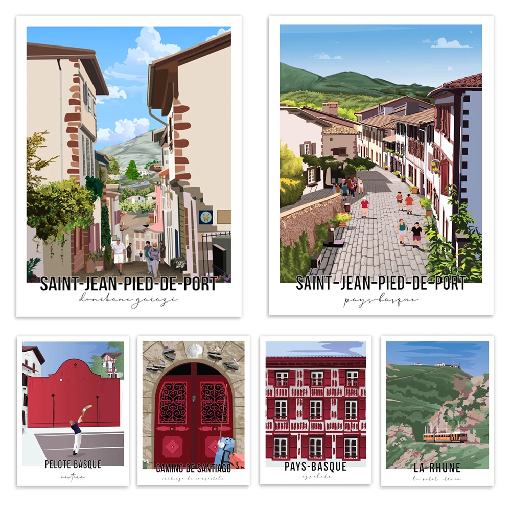 Biarritz, La Valle de los Rône, Saint Jean de Luz, bayonina, Saint Jean Pied de Puerto, Montañas de los Pirineos, cartel de viaje del País Basco