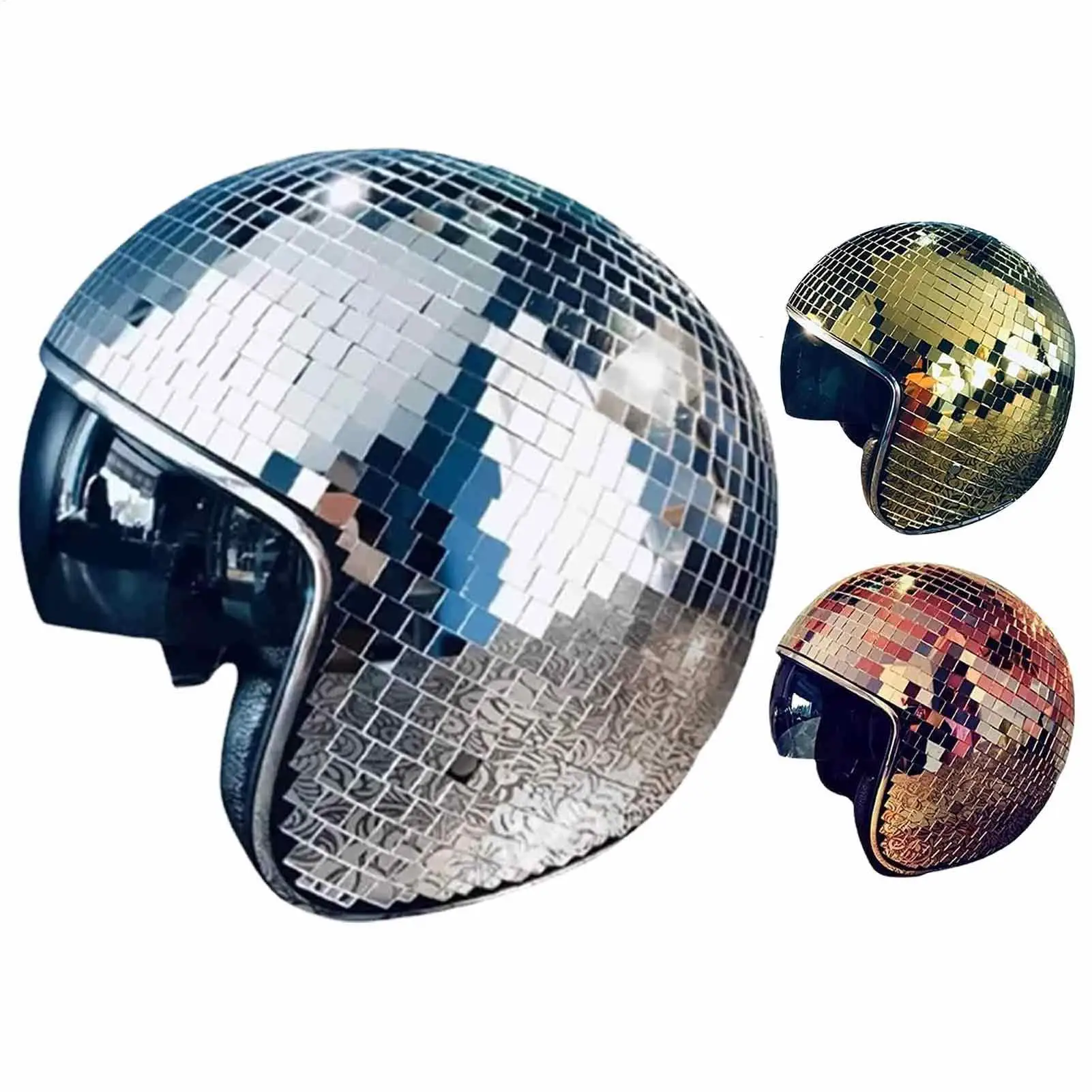 Capacetes de bola de discoteca com viseira retrátil, capacetes clássicos com espelho e glitter para homens e mulheres