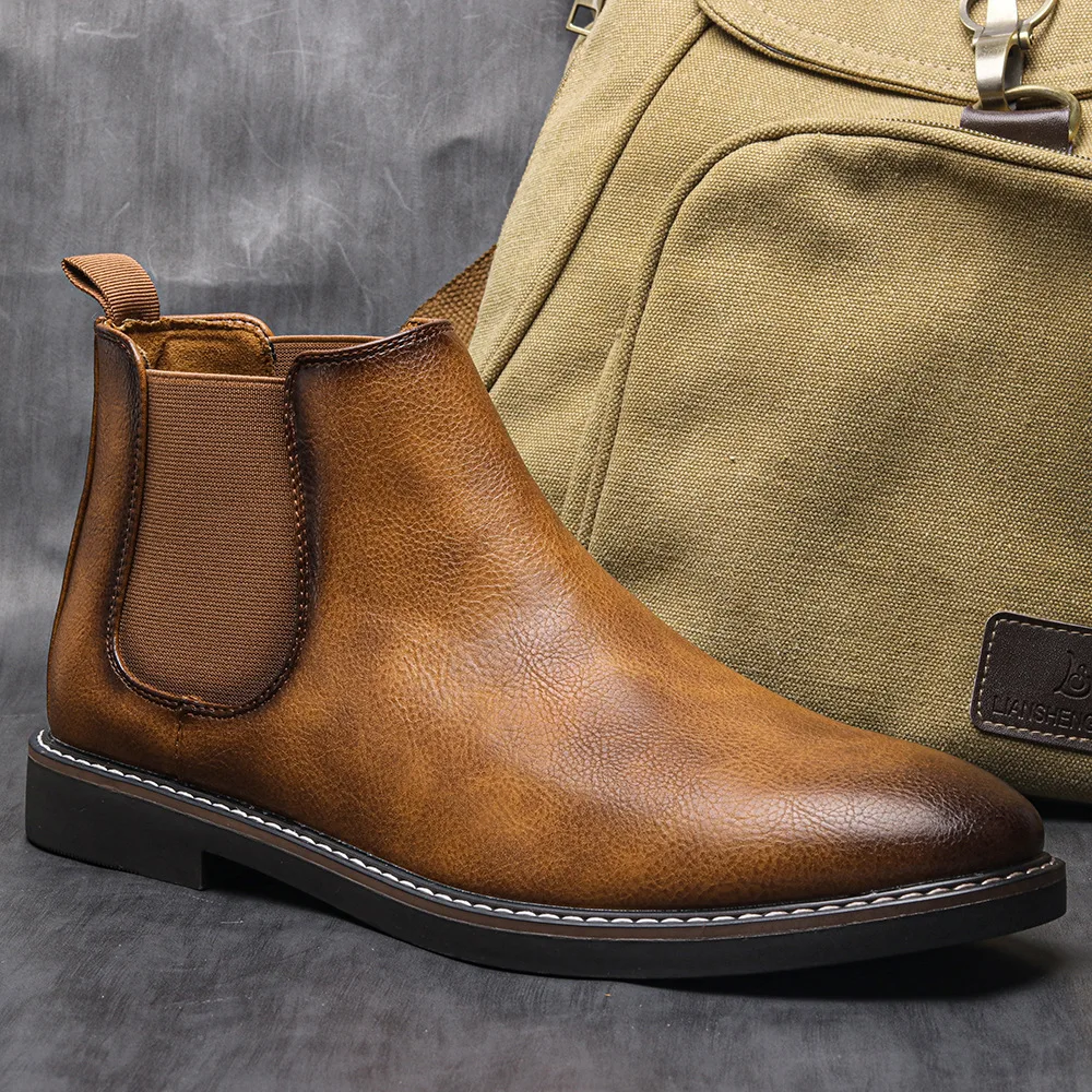 

Мужские универсальные простые, простые, простые модные цветные винтажные кожаные ботинки «Челси», мужские повседневные короткие ботильоны большого размера