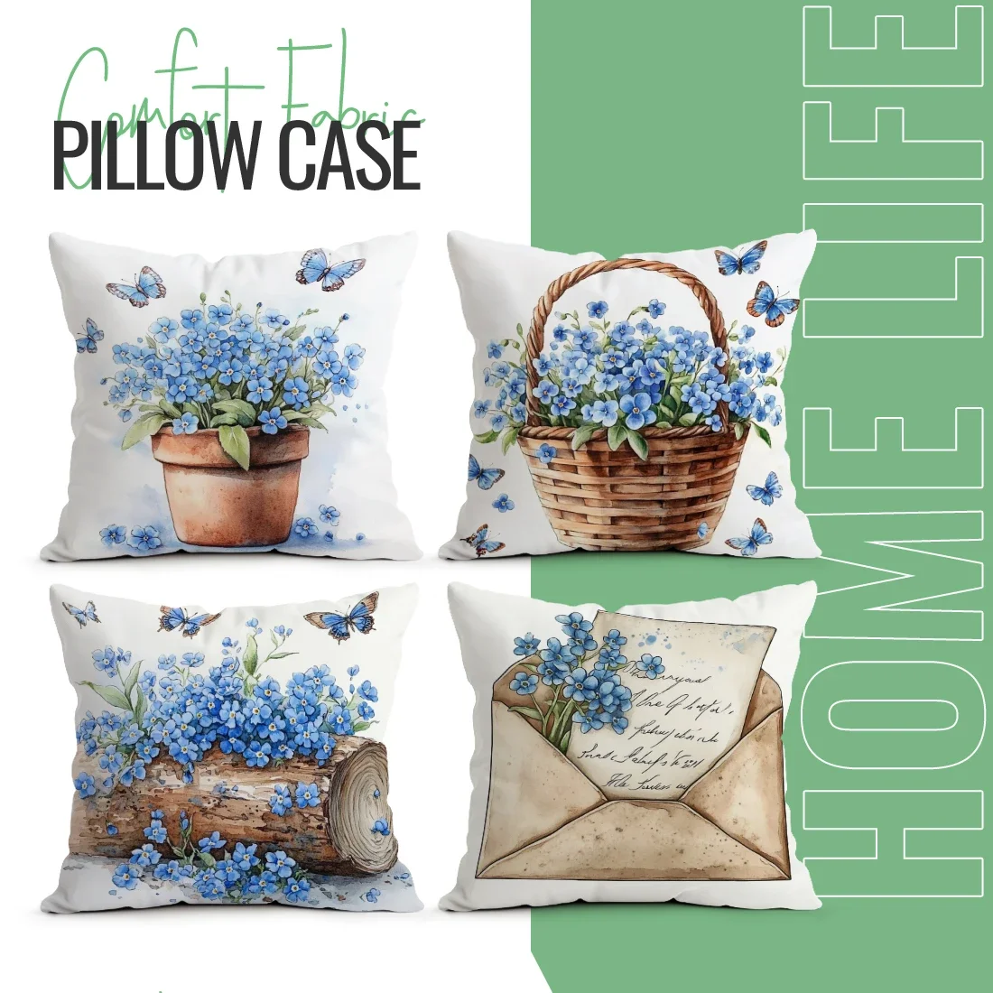 Forget-Me-Not Flower Pillowcase Printed Polyester 40/45/50cm Throw Pillowcover Decorative Sofa Cushion Pillowslip Home Decor