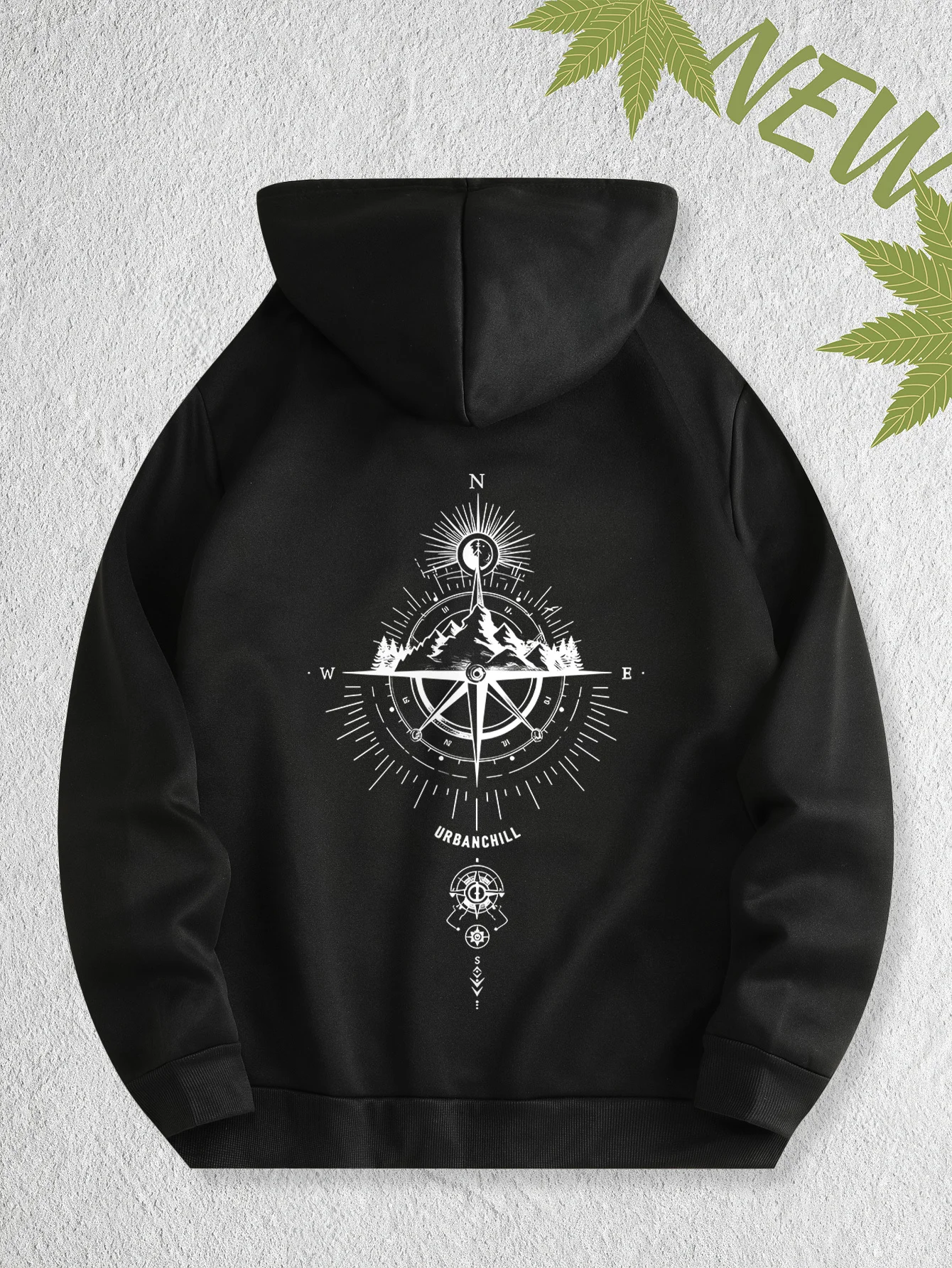 New Autumn/Winter Men's Trendy Hooded Sweatshirt Casual Everyday Wear Compass Print Fabric Soft Comfortable and Breathable
