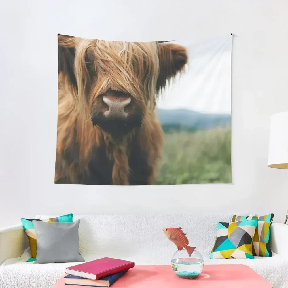 

Scottish Highland Cow in Scotland Tapestry Decorative Paintings Tapete For The Wall Decoration Room Tapestry