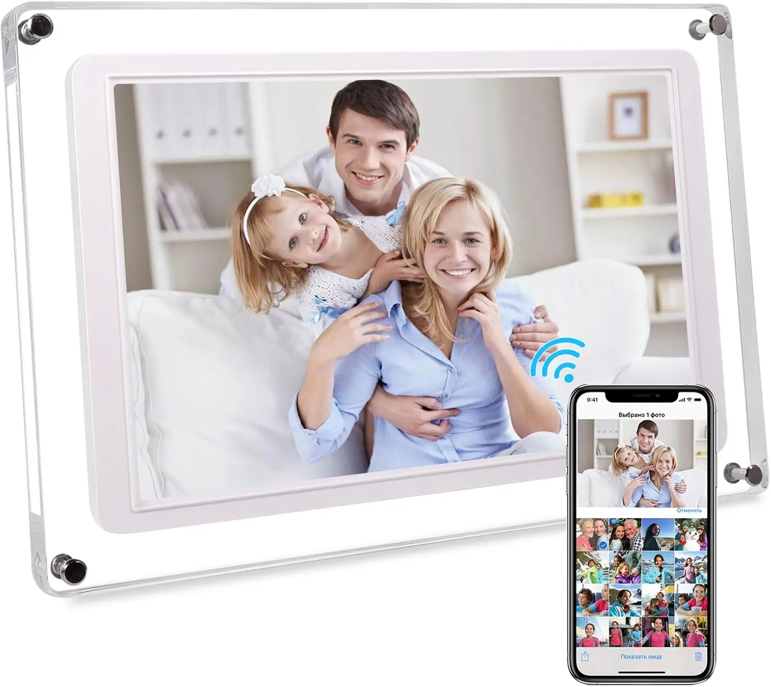 

Frameo 10,1-дюймовая акриловая цифровая фоторамка с Wi-Fi, видеорамка для живой фото, память 32 ГБ, сенсорный ЖК-экран 1280x800 IPS Maovz