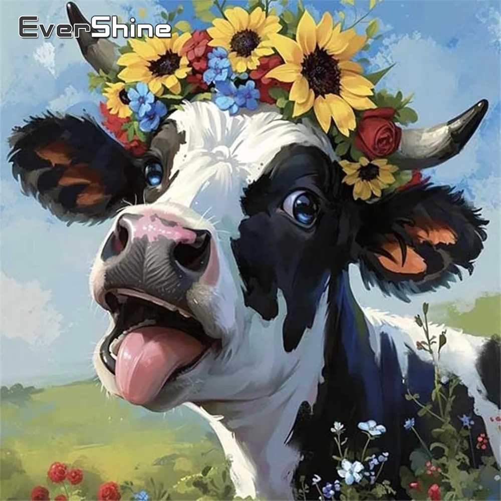 Evershine 5D-Diamantgemälde zum Selbermachen, Rinder, Tierbild, Strasssteine, Kuh, Diamant, Mosaik, Blumenstickerei, Bastelset, Kind, Hobby