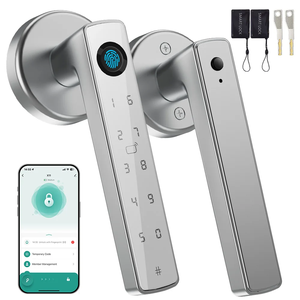 YFK Tuya Smart Door Lock Handle Biometric Fingerprint Keypad Password RFID Card APP Unlock Deadbolt Lock For Apartment Home