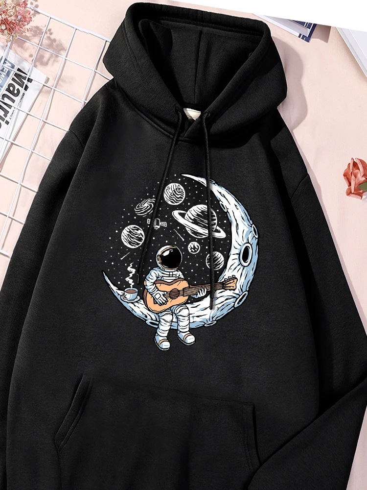 Astronauts Playing Guitar On The Moon Printed Womens Tracksuit Stylish Hoodies Fashion Fleece Sportwear Classic Causal Clothes