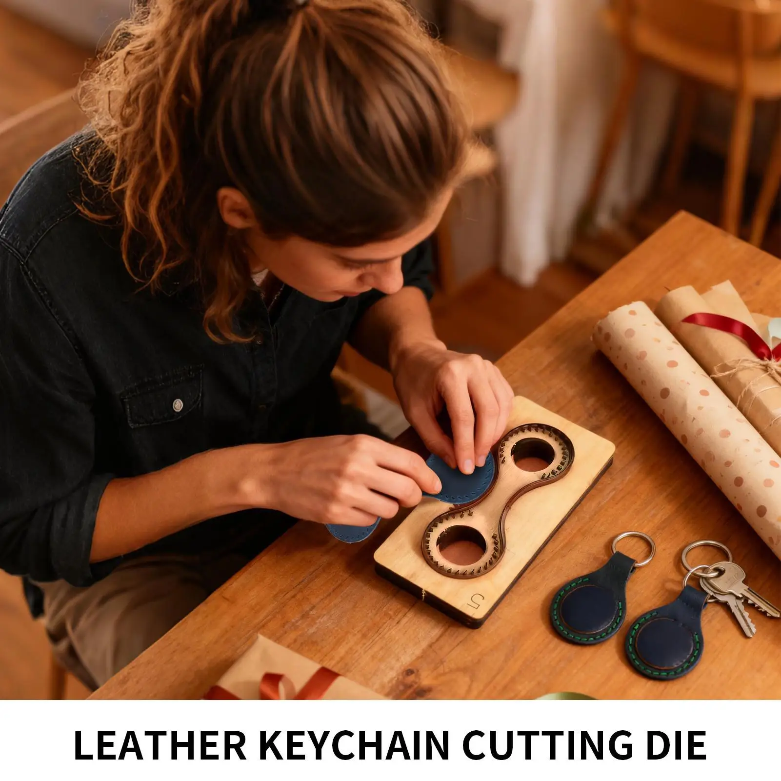 Leather Keychain Cutting Die Wooden Precise Craft Supplies Leather Keychain Embossing Die Mold For Small Projects Wallet Cards