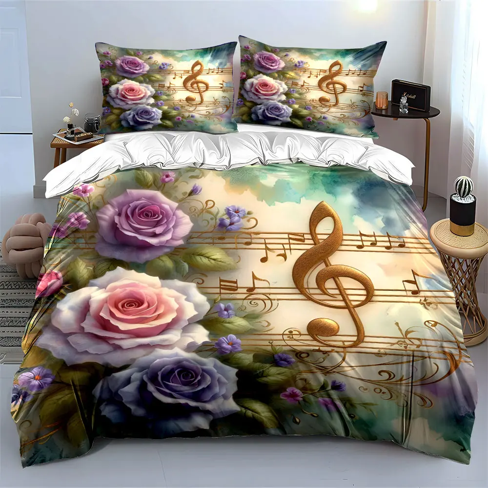 

Romantic roses and golden notes Print Soft Comfortable Duvet Cover Bedding Set Included 1*Duvet Cover 2*Pillowcases