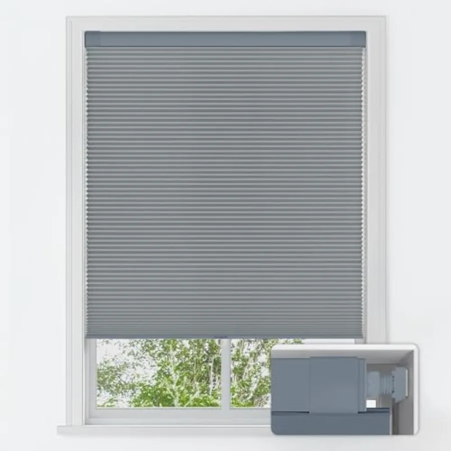 

No Tools No Drill Cordless Cellular Shades, Blackout Light Blocking Honeycomb Shades for Home, Thermal Insulation Blinds for Wi