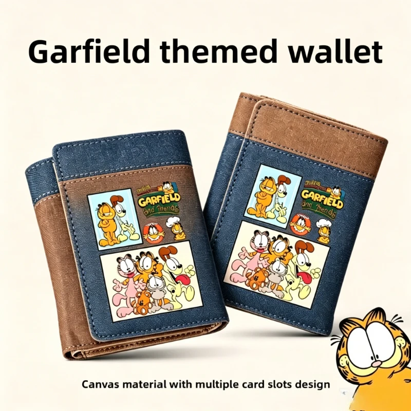 Cartera de dibujos animados de Garfield, linda y retro, para hombre y mujer, billetera corta de patchwork, dos en uno, monedero y tarjetero, venta al por mayor