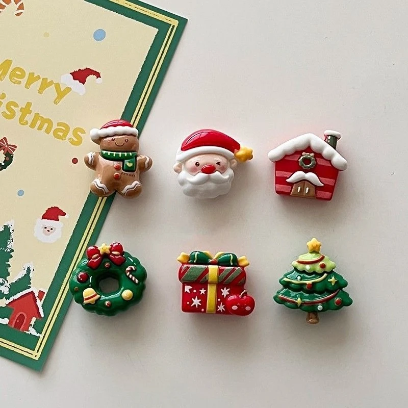 6Pcs Christmas Fridge Magnets Santa Gingerbread Man Wreath House Xmas Tree Cute Refrigerator Sticker