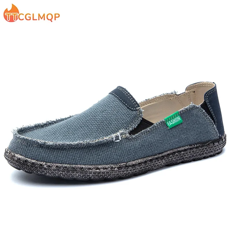 New Summer Men Canvas Shoes Breathable Denim Canvas Casual Shoes Men Loafers Comfortable Ultralight Lazy Boat Shoes Big Size 48