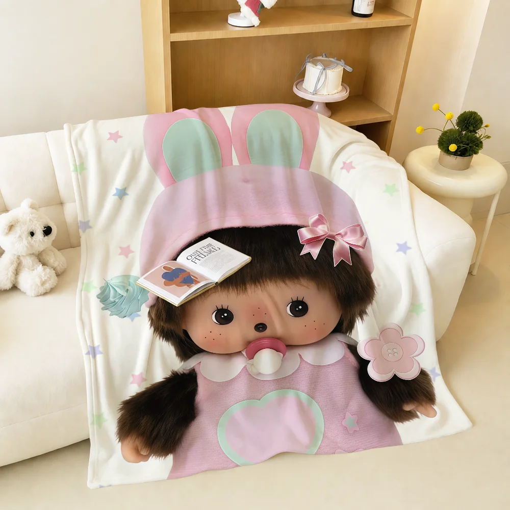 Cute Cartoon Art Fun M-MonchhichiS Warm Soft Plush Blanket For Sofa Living Room Nap Home Bedroom Travel Gift Flannel Pet Hogar
