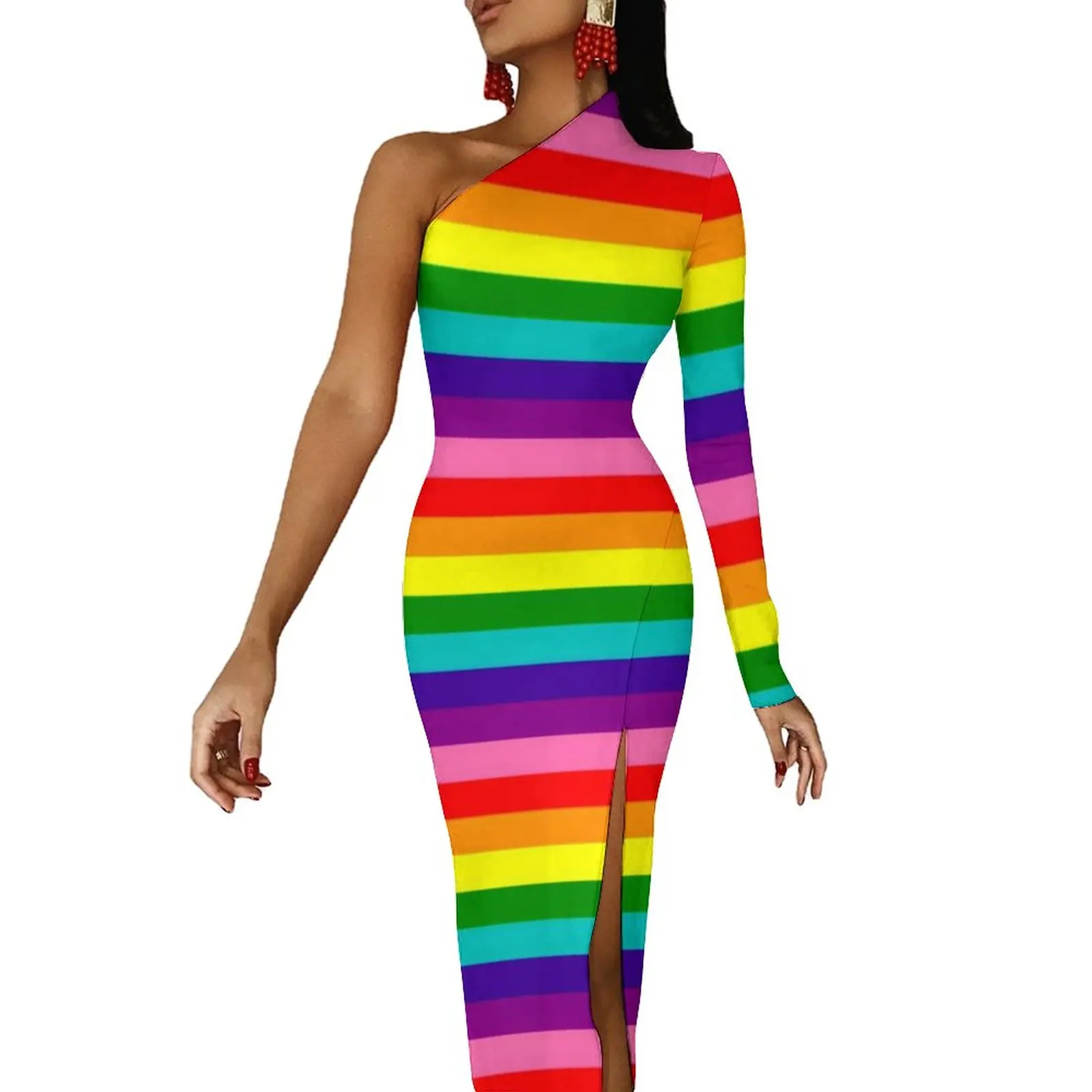 

Женское платье макси с длинным рукавом, яркими полосками