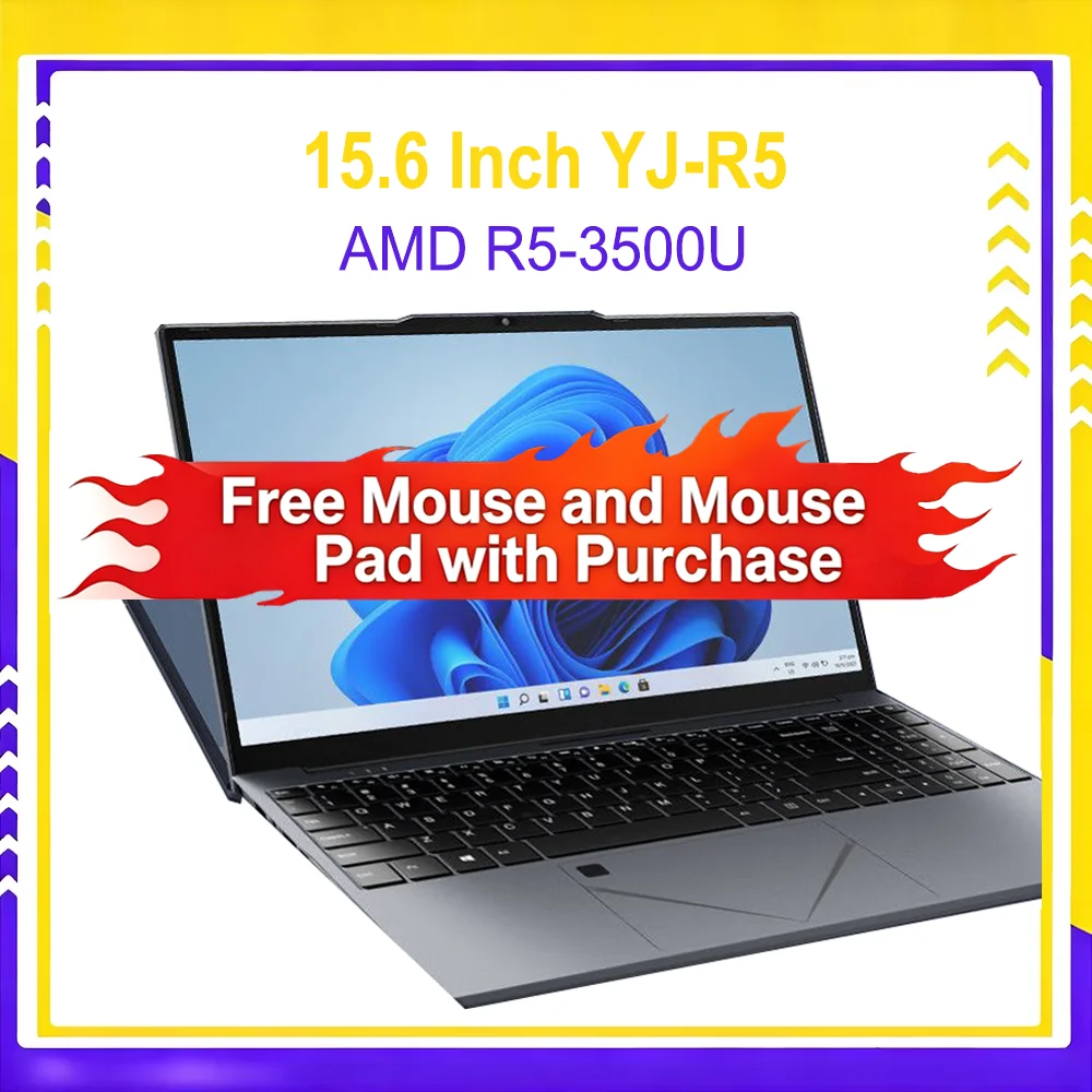 15.6'' Laptop AMD R5 3500U Office Notebook 16GB DDR4 1TB SSD 60 Hz 5000mAh Win11 Fingerprint Unlocking WiFi 5 PC Gaming Laptop