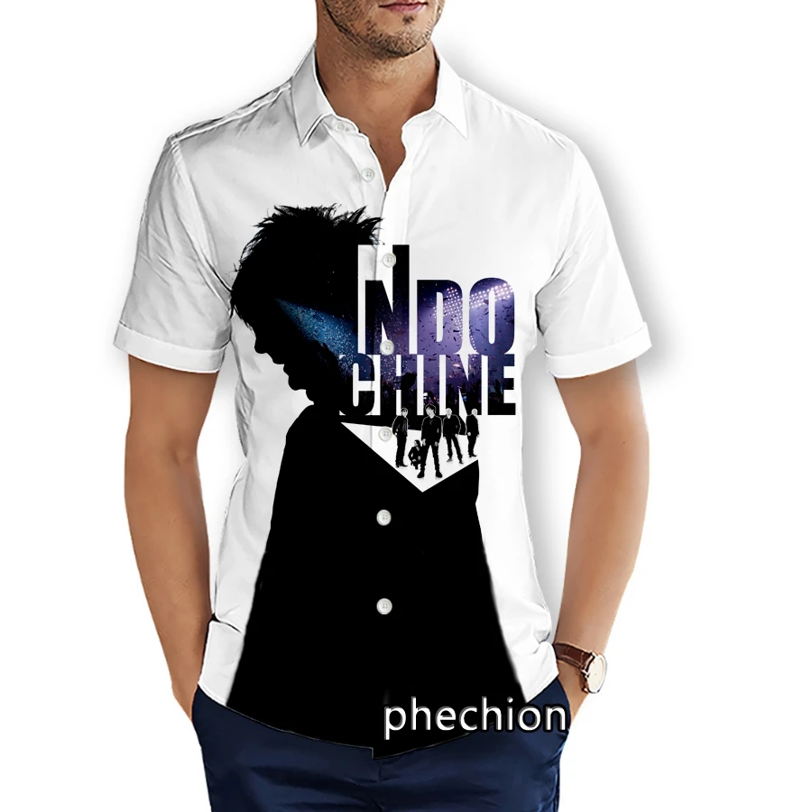 Phechion Heren Korte Mouw Strand Shirts Indochine Rock 3d Print Casual Shirts Mode Streetwear Heren Tops X241