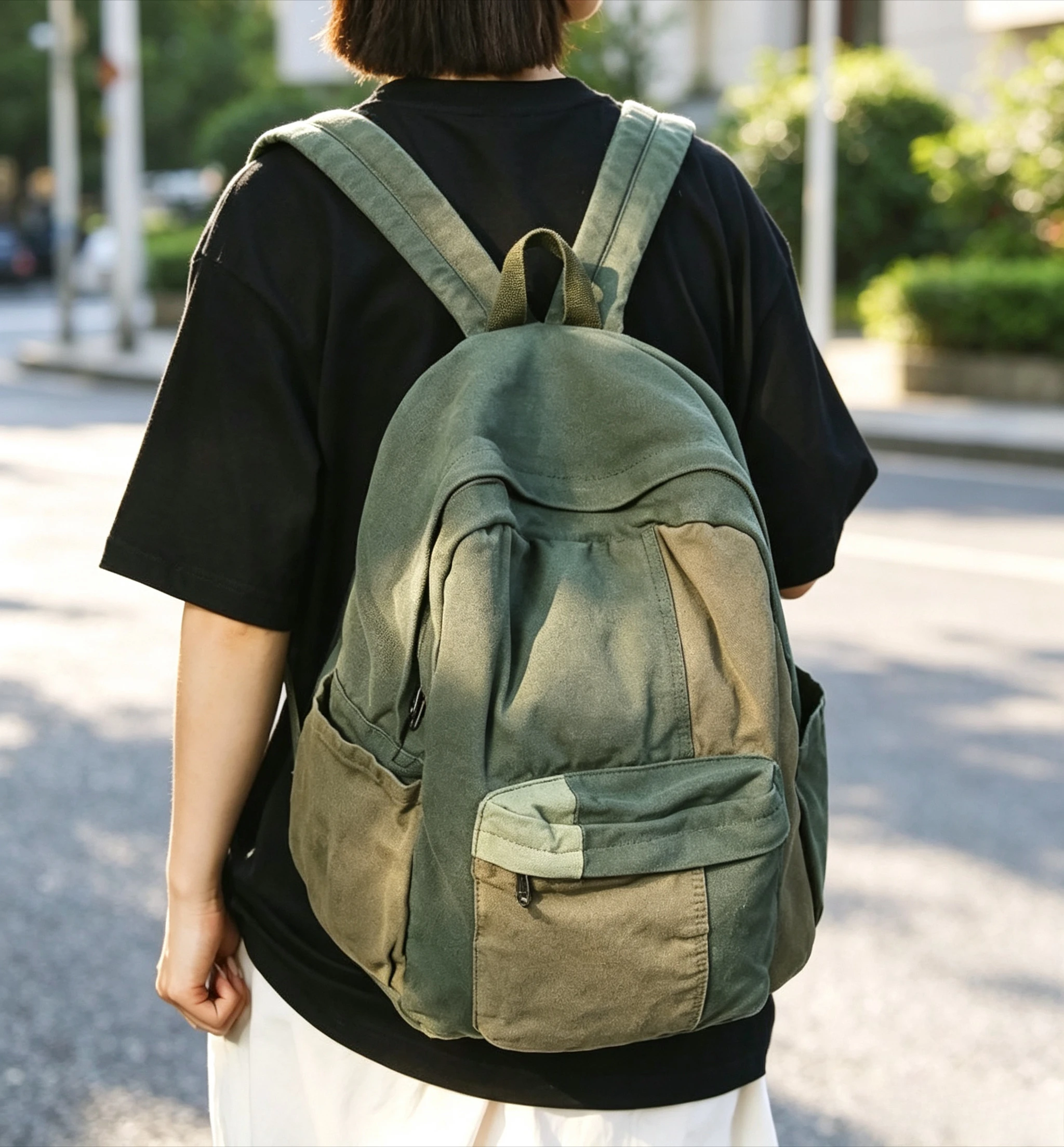 Vintage Color Block Canvas Backpack Large Capacity Multi‑pocket  Retro Patchwork Student School Bookbag For Women сумка на плечо