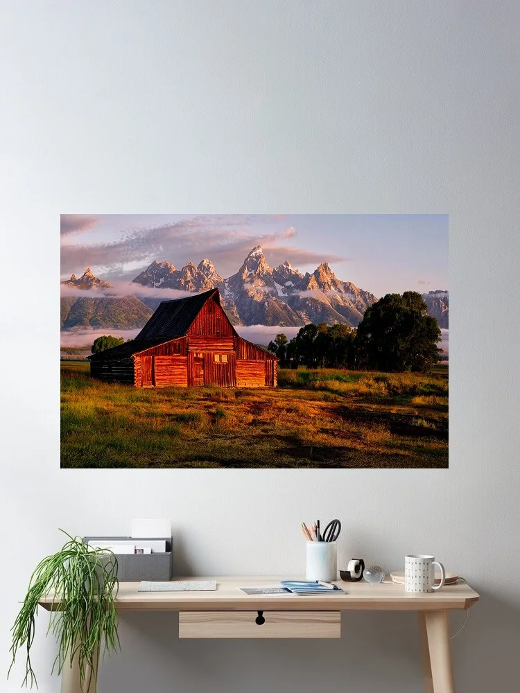 Daybreak at the Barn Jackson Hole Wyoming Photo , Art Picture Print Canvas Poster Home Wall Decor